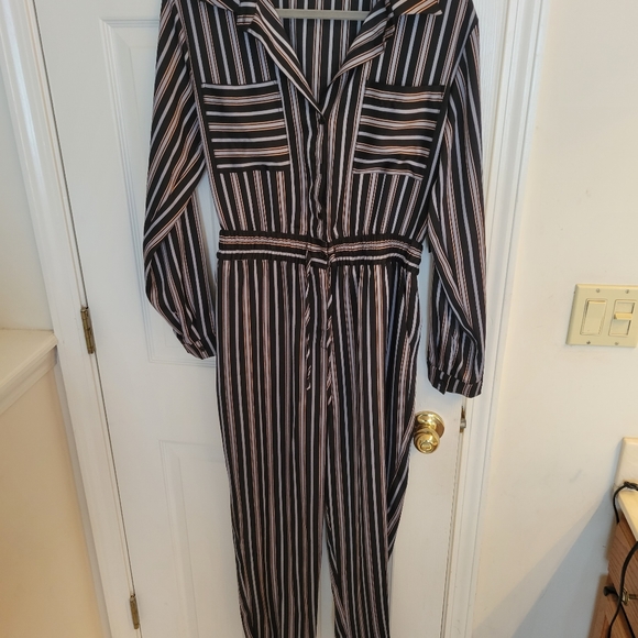 Lulus Dreamstate Black n Blue Striped long sleeve jumpsuit - Picture 8 of 11